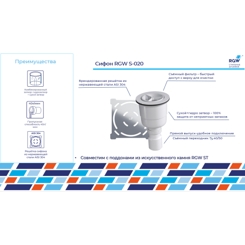 Сифон для душевого поддона RGW 502402000-01 - фото 2