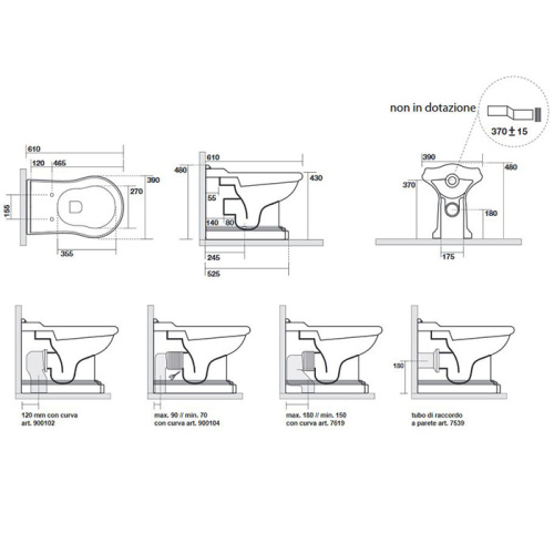 Чаша унитаза приставная Kerasan Retro 101601 цвет белый без сиденья каскадный смыв - фото 2