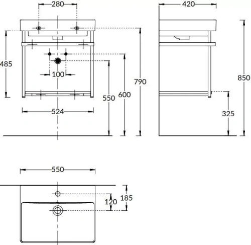Консоль под раковину Kerama Marazzi PRO PRO.55.02\BLK.M 52х42х49 подвесная цвет черный - фото 2
