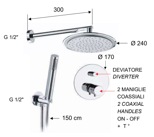 Душевая система Remer Elegance NT09S02 встраиваемая в стену с термостатом - фото 2