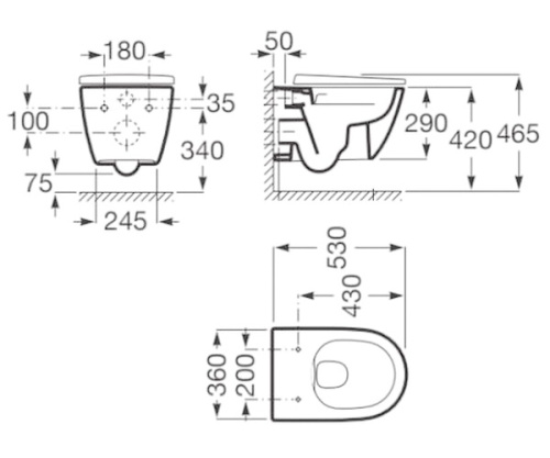 Чаша унитаза подвесная Roca Ona A346687000 цвет белый без сиденья безободковая душевой смыв - фото 4