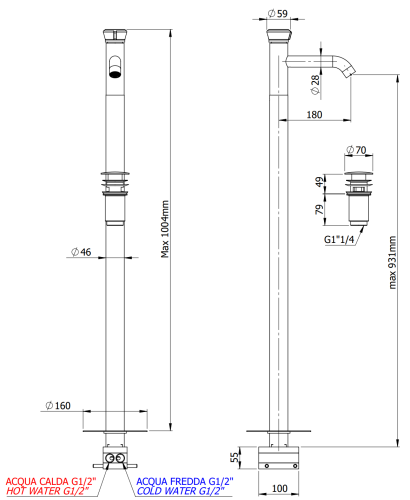 Смеситель для раковины Remer Element ET18XV напольный нержавеющая сталь - фото 2