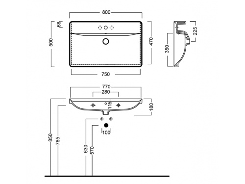 Раковина из санфаянса Hatria CANALGRANDE Y1EK01 80х50 подвесная цвет белый - фото 3