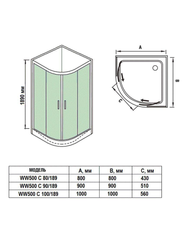 Душевой уголок WeltWasser WW500 10000004084 90х90 стекло прозрачное профиль хром глянцевый без поддона - фото 3