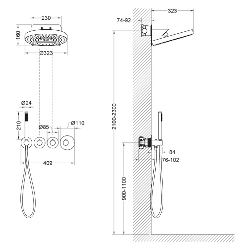Душевая система Timo Saona SX-2329/00SM встраиваемая в стену с термостатом - фото 2