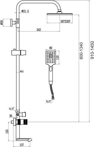 Душевая стойка Savol S-602242-1 настенная цвет хром - фото 2