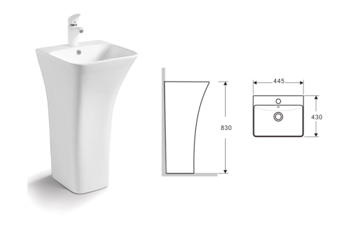 Раковина из санфаянса CeramaLux G315 45х43 напольная цвет белый 1 отверстие под смеситель - фото 3