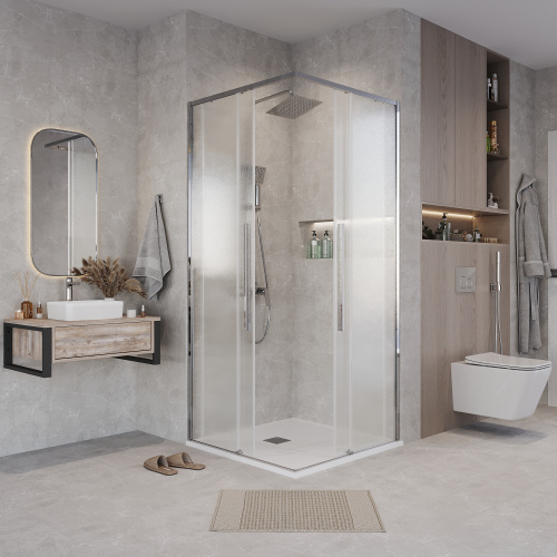 Душевая дверь Grossman Galaxy 1/2.K33.01.10.10.02 100х195 стекло текстурное профиль хром глянцевый - фото 4