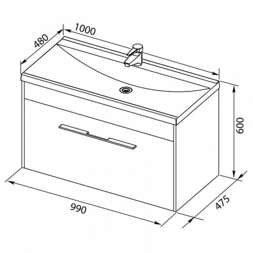Раковина из литьевого мрамора Aquanet Нота 00284116 100х48 полувстраиваемая цвет белый 1 отверстие под смеситель - фото 5
