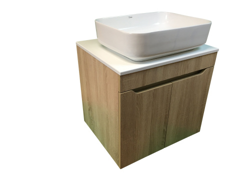 Тумба с раковиной Sintesi STL.W7021_SIN-LVB-APP-409 60х55х50 подвесная цвет белый/коричневый - фото 3