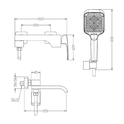 Смеситель для ванны и душа Raglo R02 R02.30.09 настенный графит - фото 2
