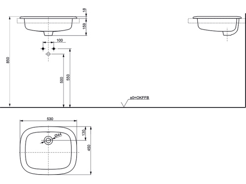 Раковина керамическая Toto LW763Y#XW 53х45 полувстраиваемая цвет белый без отверстий под смеситель - фото 3