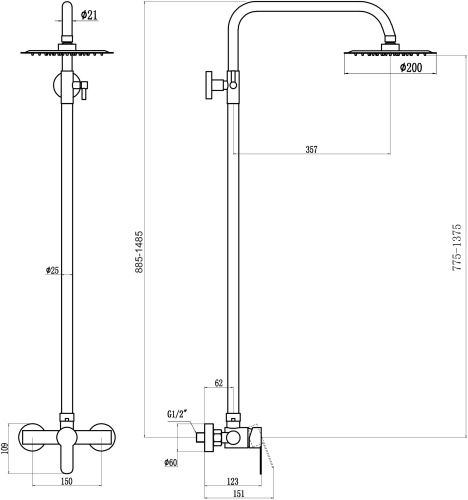 Душевая стойка Fmark FS8205 настенная цвет сатин - фото 3