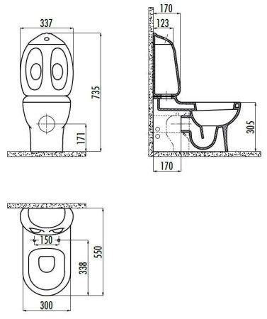 Чаша унитаза напольная Creavit DUCKY DC360-00CB00E-0000 цвет белый без бачка без сиденья душевой смыв