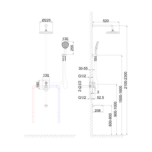 Душевая стойка Tokito Rain TOK-RAI-1020 настенная цвет хром - фото 2