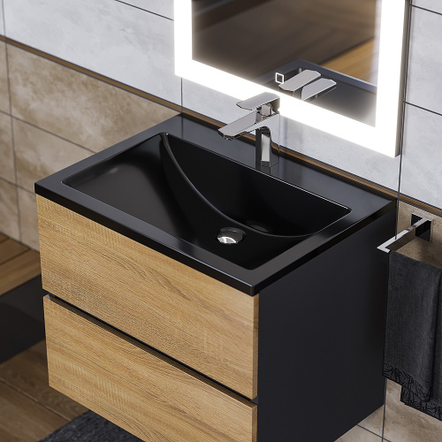 Раковина из литьевого мрамора Uperwood Self 4538341200 60х45 полувстраиваемая цвет черный - фото 2