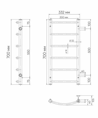 Полотенцесушитель водяной Indigo Arc LASW70-30BR-б/п-50 40х70 черный