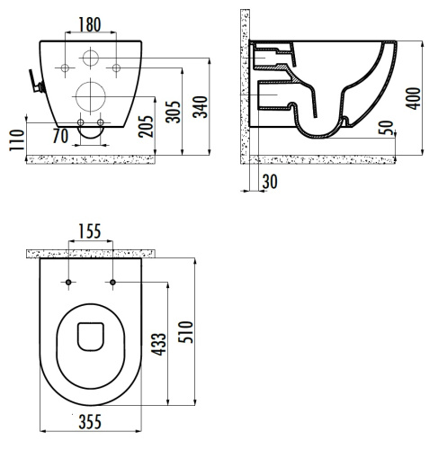 Чаша унитаза подвесная Creavit Free FE322-34CB00E-0002 цвет белый без сиденья душевой смыв - фото 2