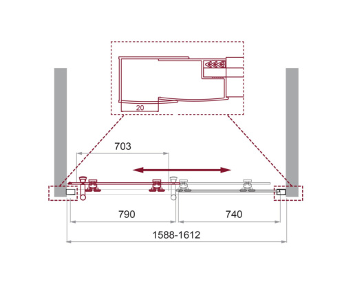 Душевая дверь BelBagno UNO-195 UNO-195-B-BF-1-160-P-Cr стекло рифленое профиль хром глянцевый - фото 2