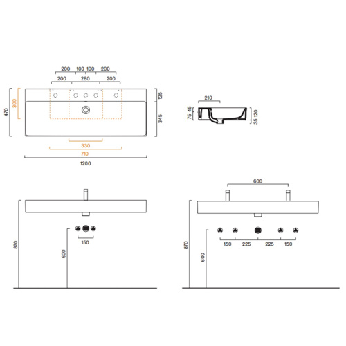 Раковина керамическая Catalano Premium 120 см 221200021 подвесная цвет белый матовый без отверстий под смеситель - фото 2