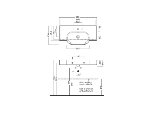 Раковина из санфаянса Hatria AREA YXA001 90х45 подвесная цвет белый - фото 3