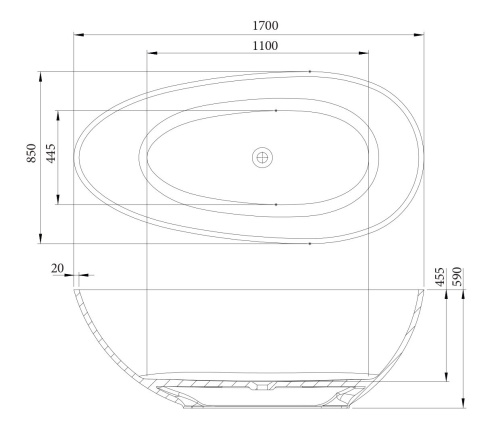 Ванна из искусственного камня C-Bath CBM002001 170х85 отдельностоящая овальная - фото 5