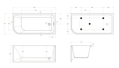 Ванна акриловая BelBagno BB712-1500-730-R 150х73 угловая овальная с ножками - фото 4