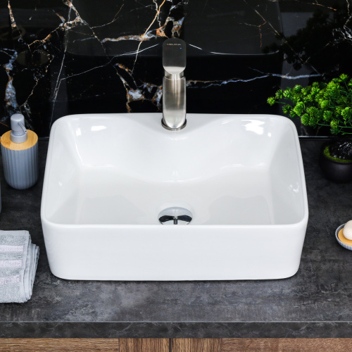 Раковина из сантехнического фарфора Melana 7291-805 49х38 накладная цвет белый 1 отверстие под смеситель - фото 3