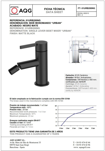 Смеситель AQG Urban 01URB200NG на биде черный матовый - фото 2