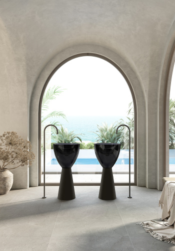 Раковина из полиэфирной смолы Abber KRISTALL AT2703Onyx-Black 45х45 напольная цвет черный матовый без отверстий под смеситель - фото 4