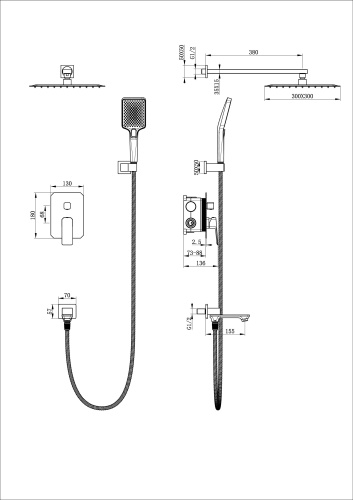 Душевая система Wonzon & Woghand DIAMOND WW-88939011-BN встраиваемый в стену - фото 2