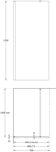 Душевая перегородка Kerama Marazzi VETRO VE.90.WI.CR 90x195 стекло прозрачное профиль хром - фото 2