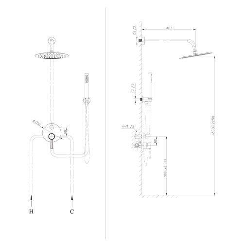 Душевая система Raiber RPB-005 встраиваемая в стену цвет черный - фото 3