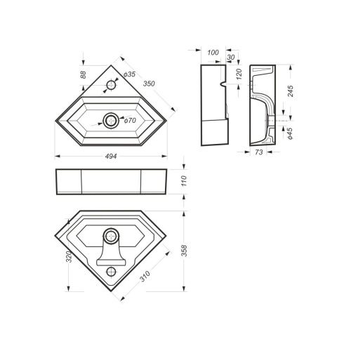 Раковина Sanita Luxe Line LIN35SLWB01 50х40 встраиваемая цвет белый - фото 4