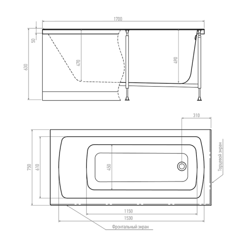 Ванна акриловая Timo RITTA RITTA1775 170х75 пристенная прямоугольная без каркаса - фото 2