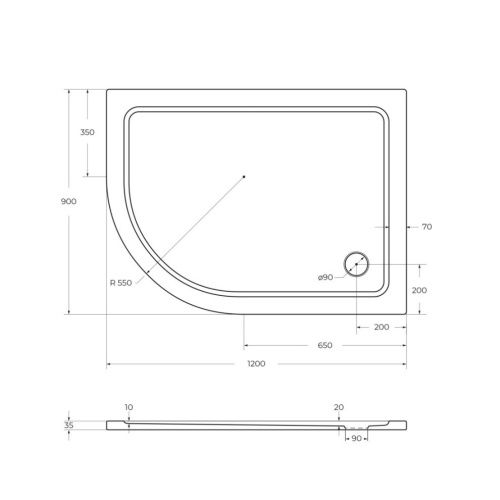 Душевой поддон из стеклопластика Cezares TRAY-M-RH-120/90-550-35-W-R 120х90 белый без ножек - фото 2
