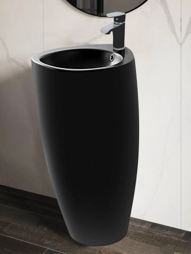 Раковина из санфаянса WeltWasser WW SK 38 см 10000013333 напольная цвет черный матовый 1 отверстие под смеситель - фото 3