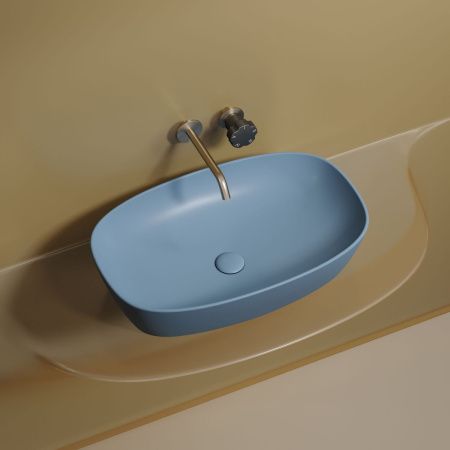Раковина из сантехнического фарфора Ceramica Nova ELEMENT CN6049ML 60х40 накладная цвет синий без отверстий под смеситель