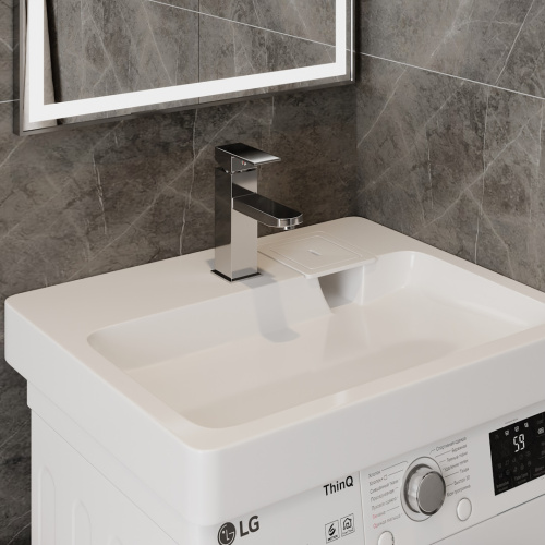 Раковина из литьевого мрамора Teymi Kati Pro T50411 60х49 над стиральной машиной цвет белый 1 отверстие под смеситель - фото 4