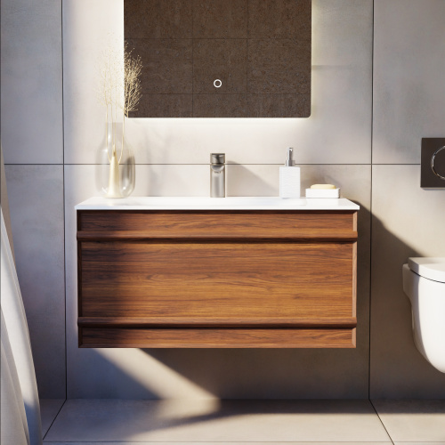 Тумба с раковиной+зеркало Art Decco Bridget (Бриджит) ABR08W22S1M0 80x45x40 подвесная цвет черный орех - фото 3