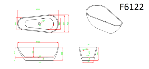 Ванна акриловая Frank 12524 170х75 отдельностоящая нестандартная с ножками - фото 2