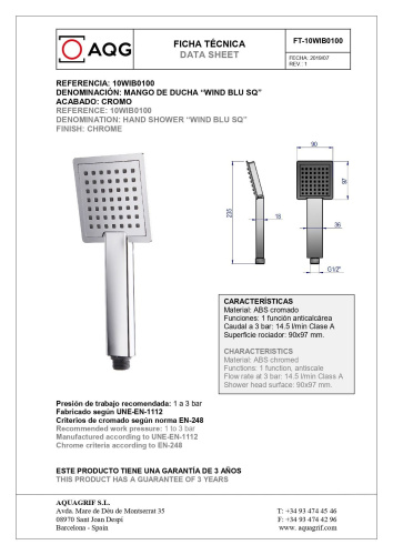 Лейка для ручного душа AQG 10WIB0140 квадратная - фото 2