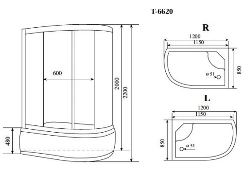 Душевая кабина Timo Standart T-6620SFL 120х85 асимметричная с крышей ориентация левая - фото 2