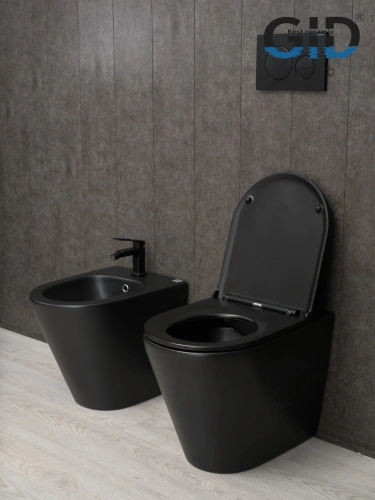Унитаз приставной Gid Cortado 62212Y черный матовый с сиденьем микролифт безободковый душевой смыв - фото 2