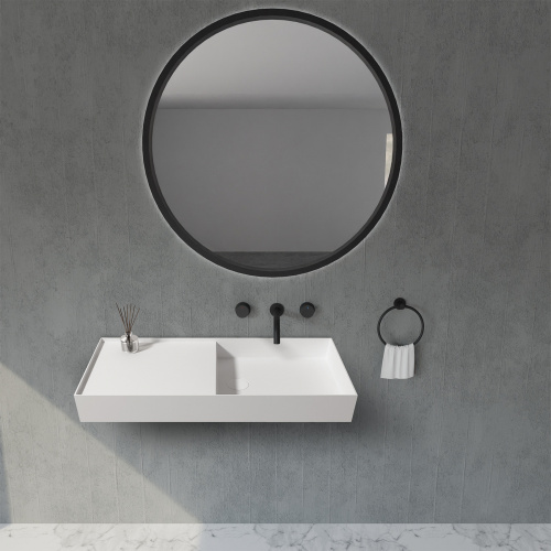 Раковина из искусственного камня Abber STEIN AS2648 80х36 подвесная цвет белый матовый без отверстий под смеситель - фото 4