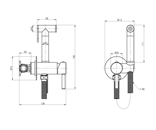 Гигиенический душ Cezares CZR CZR-SET-DA1-ID2-FMM120-NOP черный матовый - фото 2