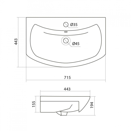 Раковина керамическая Onika Балтика 1WH207776 72х44 накладная цвет белый 1 отверстие под смеситель - фото 4