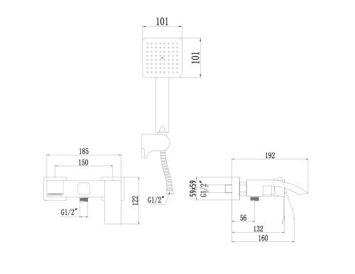 Смеситель для ванны и душа Fmark FS8624Q настенный графит - фото 2