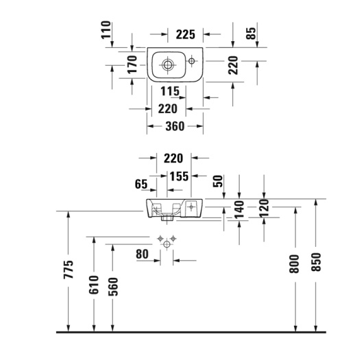 Раковина керамическая Duravit DuraStyle 36 см 713360000 подвесная цвет белый 1 отверстие под смеситель - фото 2