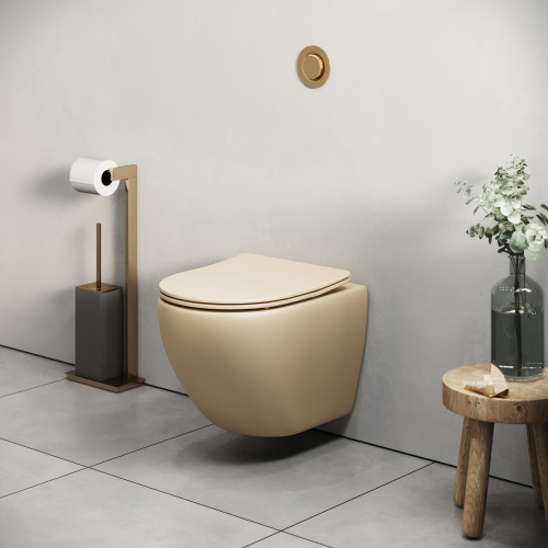 Унитаз подвесной Grossman Санфаянс GR-4455BEMS бежевый матовый с сиденьем микролифт безободковый каскадный смыв - фото 4